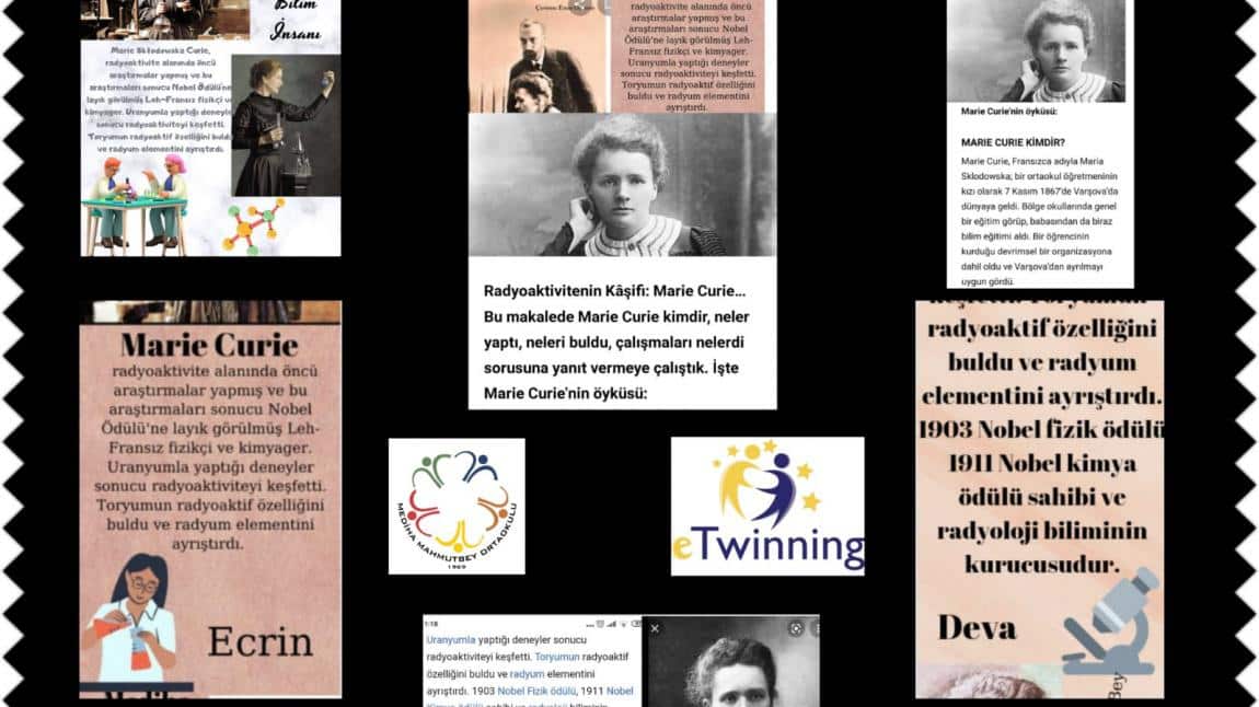 Bilime Açılan Hayatlar İsimli E-Twinning Projemiz Kapsamında Marie Curie Tanıtım Afişleri Yaptık.